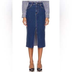 Veronica Beard Victoria Long Midi Skirt Stone Bright Blue Size 12 Denim Revolve